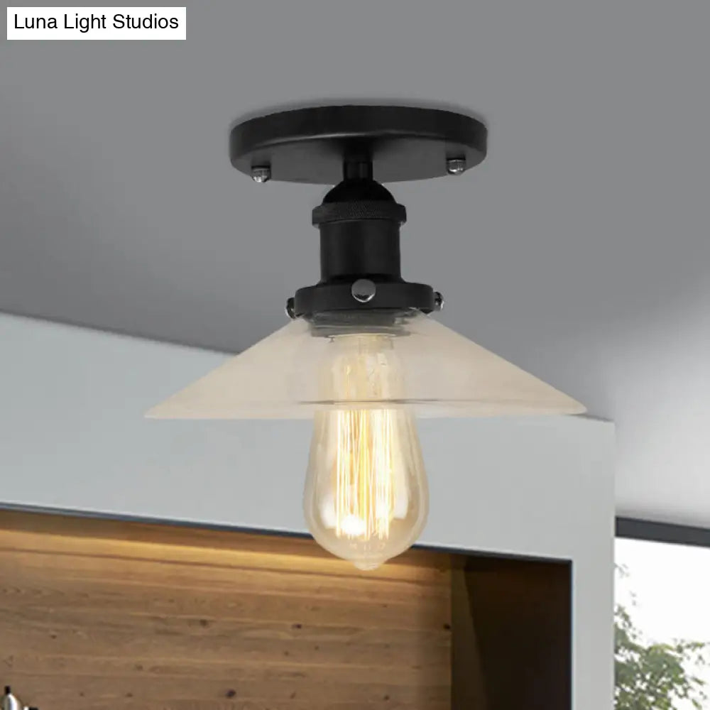 Frosted Glass Saucer Semi Flush Vintage Kitchen Lighting Fixture - 1 Bulb In Black/Brass/Copper
