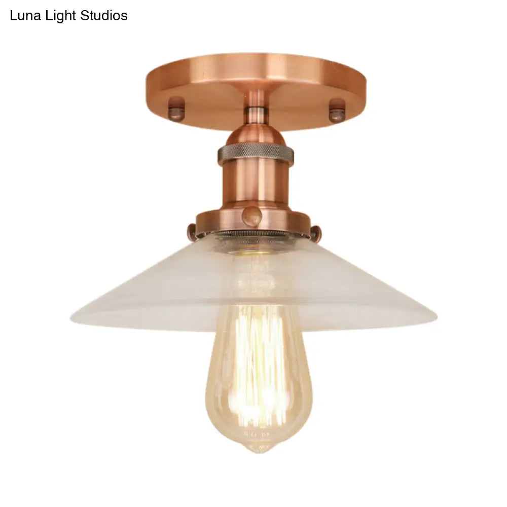 Frosted Glass Saucer Semi Flush Vintage Kitchen Lighting Fixture - 1 Bulb In Black/Brass/Copper
