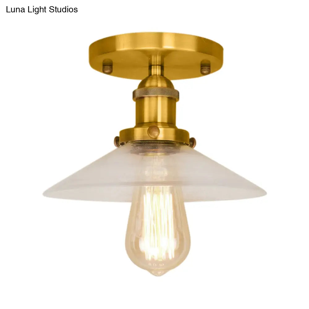 Frosted Glass Saucer Semi Flush Vintage Kitchen Lighting Fixture - 1 Bulb In Black/Brass/Copper