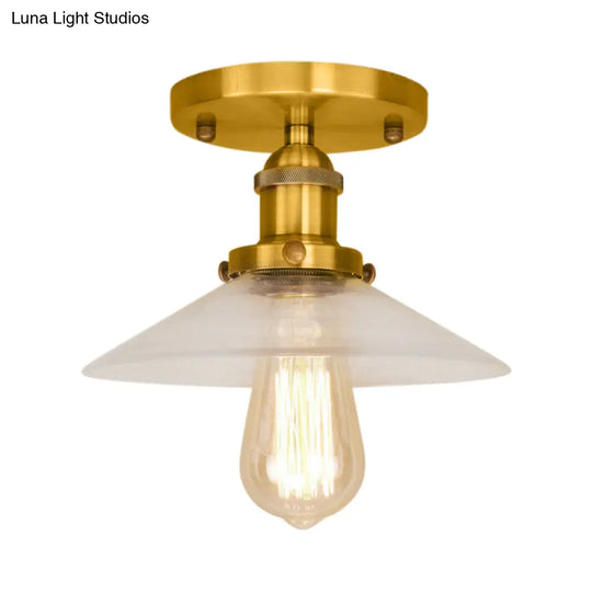 Frosted Glass Saucer Semi Flush Vintage Kitchen Lighting Fixture - 1 Bulb In Black/Brass/Copper