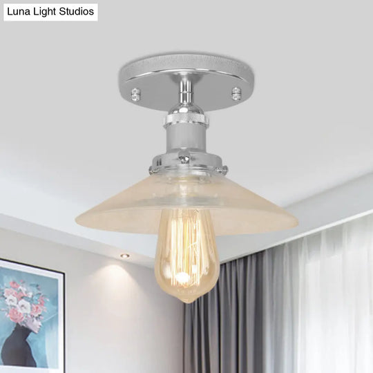 Frosted Glass Saucer Semi Flush Vintage Kitchen Lighting Fixture - 1 Bulb In Black/Brass/Copper