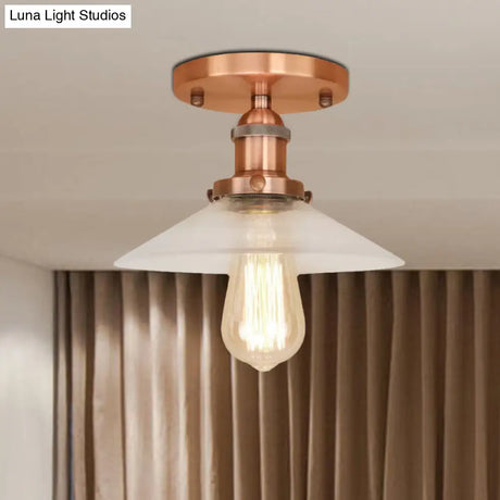 Frosted Glass Saucer Semi Flush Vintage Kitchen Lighting Fixture - 1 Bulb In Black/Brass/Copper