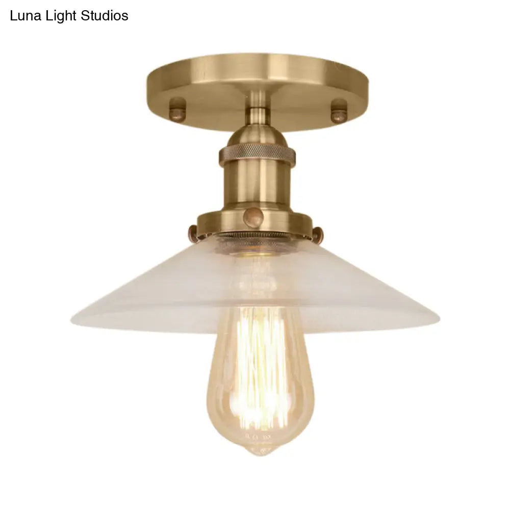 Frosted Glass Saucer Semi Flush Vintage Kitchen Lighting Fixture - 1 Bulb In Black/Brass/Copper