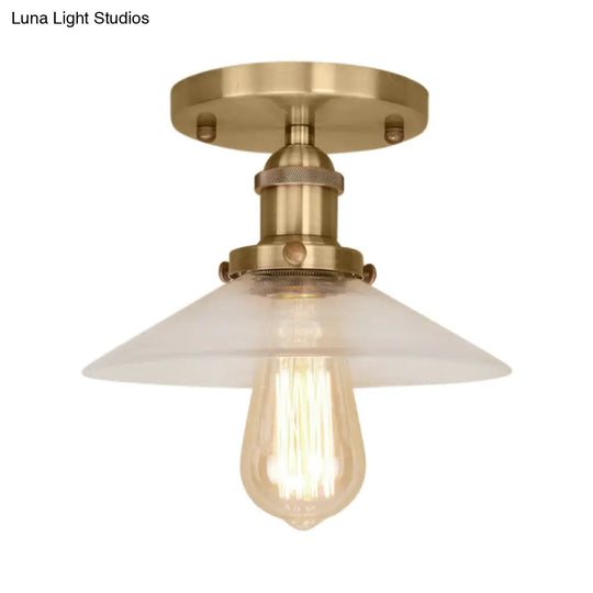 Frosted Glass Saucer Semi Flush Vintage Kitchen Lighting Fixture - 1 Bulb In Black/Brass/Copper