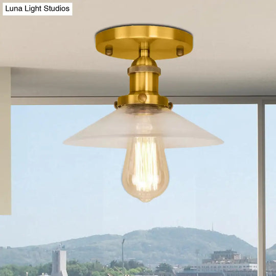 Frosted Glass Saucer Semi Flush Vintage Kitchen Lighting Fixture - 1 Bulb In Black/Brass/Copper