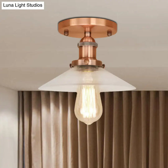 Frosted Glass Saucer Semi Flush Vintage Kitchen Lighting Fixture - 1 Bulb In Black/Brass/Copper