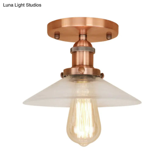 Frosted Glass Saucer Semi Flush Vintage Kitchen Lighting Fixture - 1 Bulb In Black/Brass/Copper