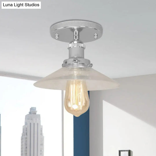 Frosted Glass Saucer Semi Flush Vintage Kitchen Lighting Fixture - 1 Bulb In Black/Brass/Copper