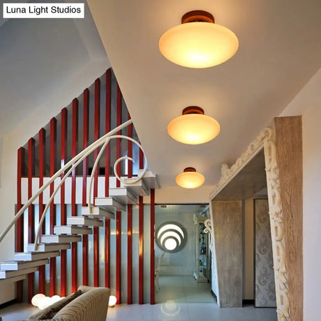 Frosted Glass Semi-Circle/Square Flush Ceiling Light - Modern 1-Light Mount For Corridor