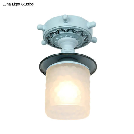 Frosted Glass Semi Flush Ceiling Light Fixture With Modernist Design Green/White
