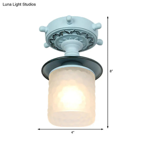 Frosted Glass Semi Flush Ceiling Light Fixture With Modernist Design Green/White