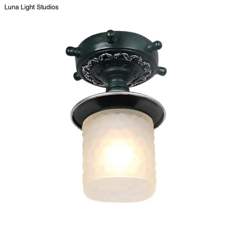 Frosted Glass Semi Flush Ceiling Light Fixture With Modernist Design Green/White
