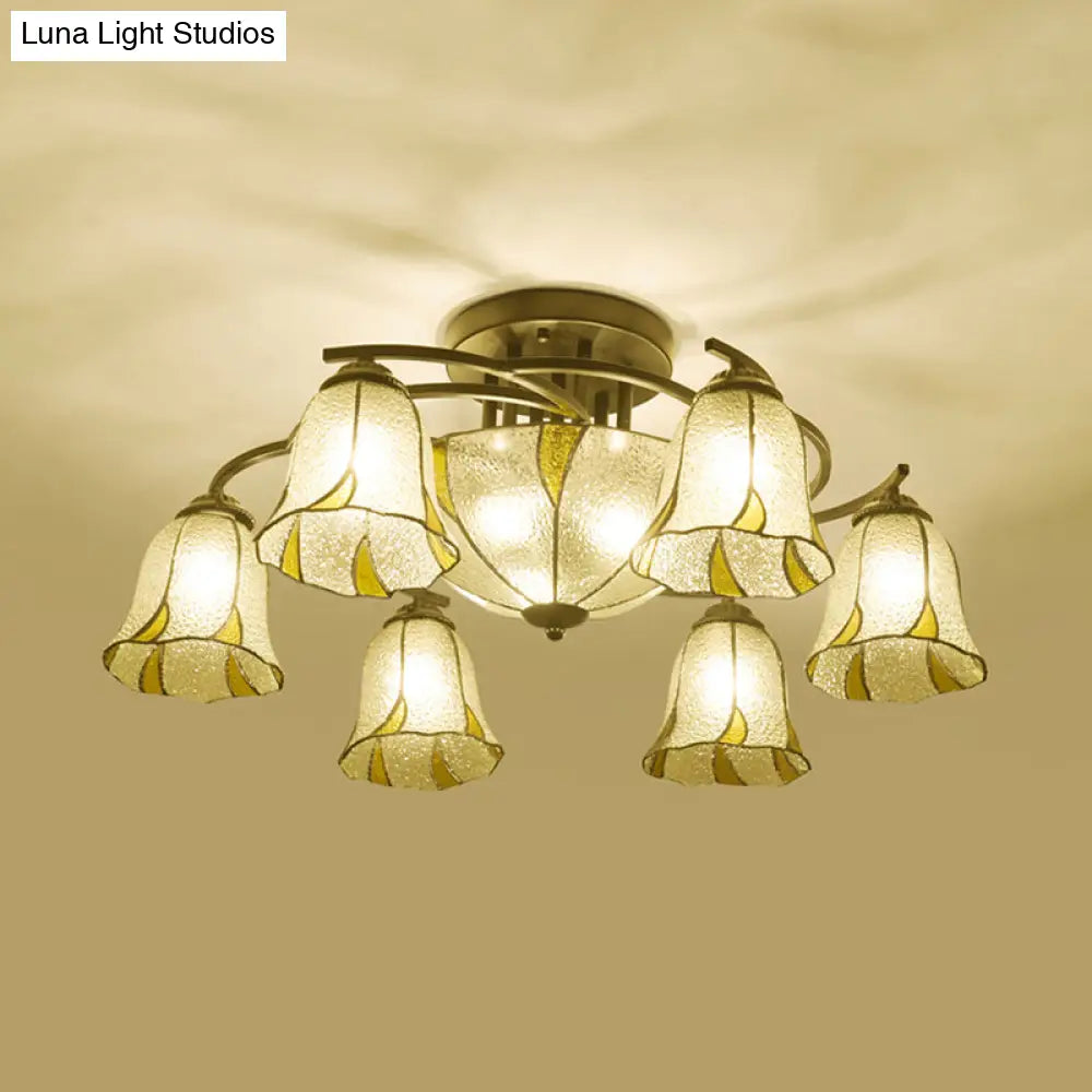 Frosted Glass Tiffany Style Ceiling Light Fixture - White/Yellow/Blue Semi-Flush Mount