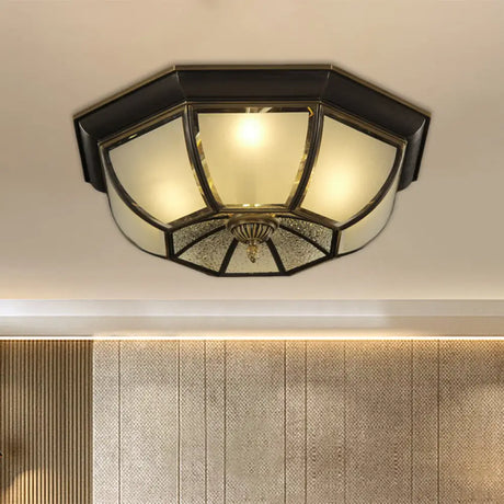 Frosted Glass Vintage Ceiling Fixture With 3/4 - Bulb Black Flush Mount 14’/18’ Width / 14’
