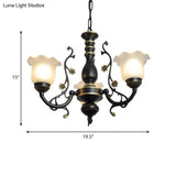 Frosted Textured Glass Hanging Chandelier - Traditional Flared Pendant Light In Black/White (3/5/6