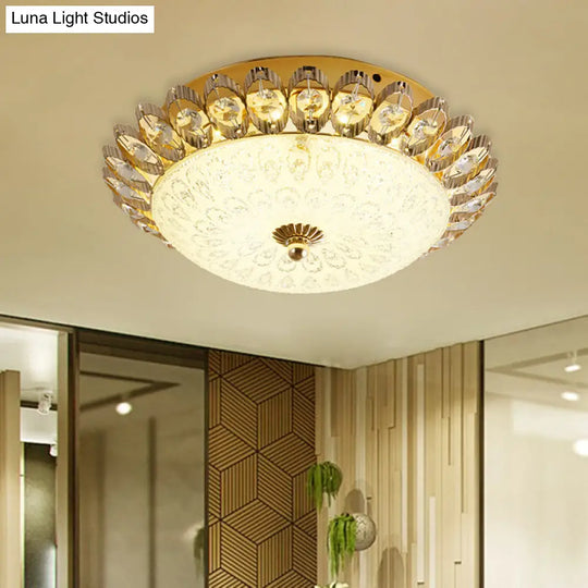 Frosted White Glass 1-Light Flushmount Kitchen Ceiling Lighting With Traditional Gold Finish