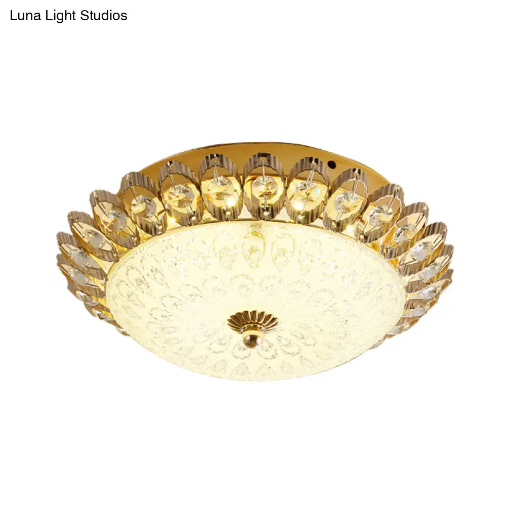 Frosted White Glass 1 - Light Flushmount Kitchen Ceiling Lighting With Traditional Gold Finish