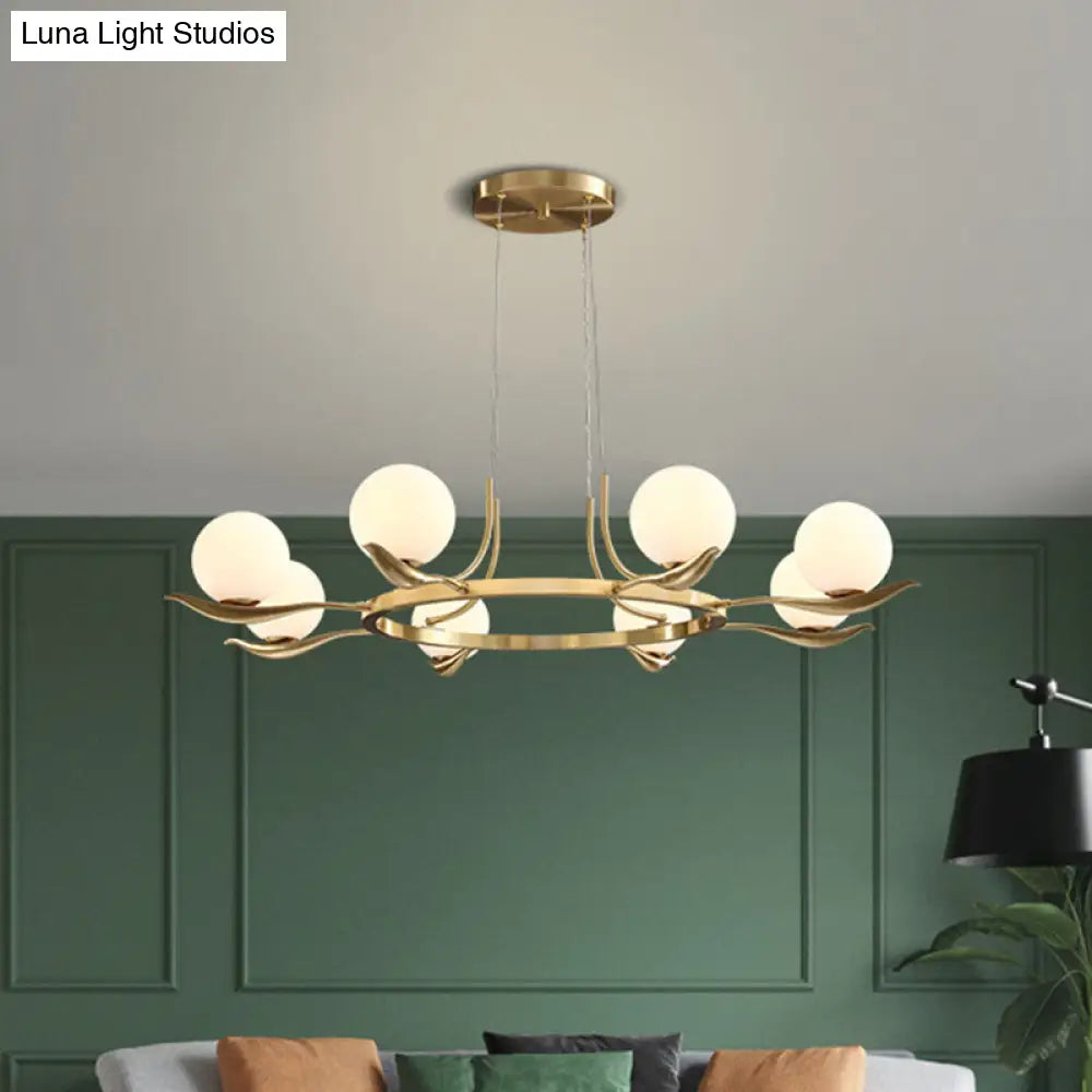Modern 6-Head Brass Chandelier With Frosted White Glass Balls - Elegant Suspended Ceiling Lighting