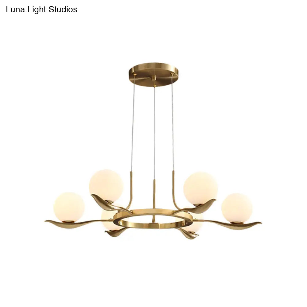 Modern 6-Head Brass Chandelier With Frosted White Glass Balls - Elegant Suspended Ceiling Lighting