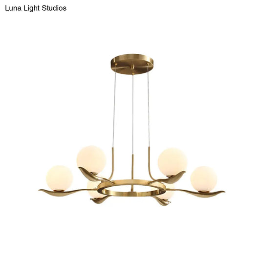 Modern 6-Head Brass Chandelier With Frosted White Glass Balls - Elegant Suspended Ceiling Lighting