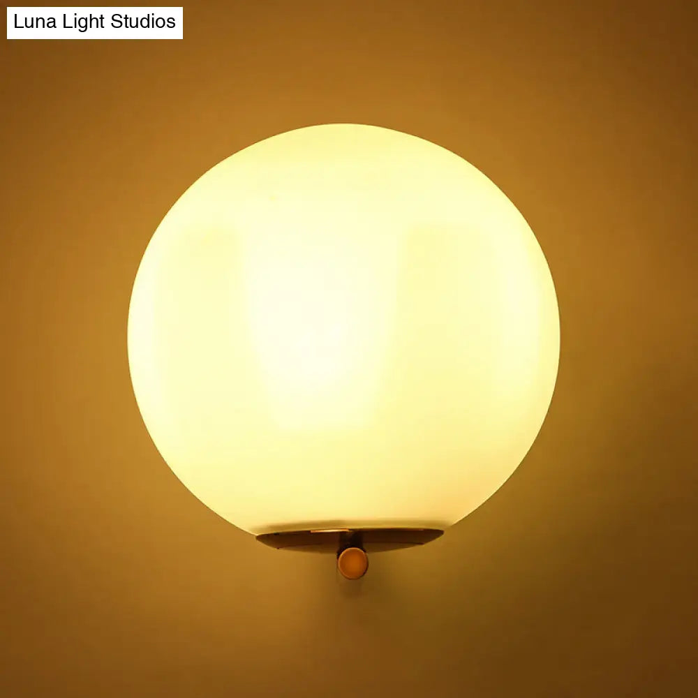 Frosted White Glass Ball Wall Light With Gold Arm - Minimalist 1 Head Lamp (Warm/White Light)
