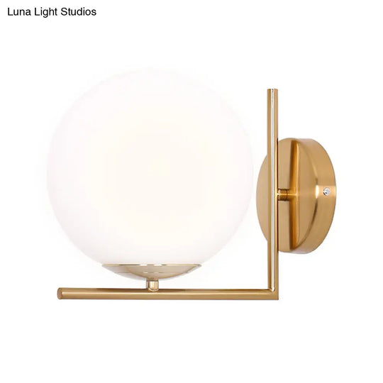 Frosted White Glass Ball Wall Light With Gold Arm - Minimalist 1 Head Lamp (Warm/White Light)