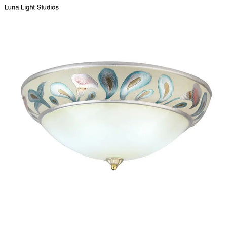 Frosted White Glass Ceiling Lamp - Rustic Traditional 3/4 Lights Flush Fixture For Living Room