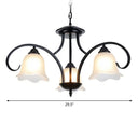 Frosted White Glass Floral Chandelier - Country Style Bedroom Ceiling Suspension Lamp (Black) 3 /