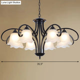 Frosted White Glass Floral Chandelier - Country Style Bedroom Ceiling Suspension Lamp (Black)