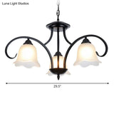Frosted White Glass Floral Chandelier - Country Style Bedroom Ceiling Suspension Lamp (Black)