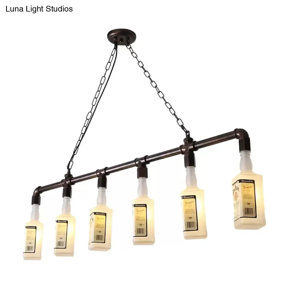 Frosted White Glass Island Lamp - Loft Style Black Wine Bottle Design Perfect For Restaurants