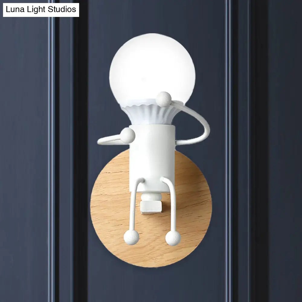 Fun Robot Design Bedside Wall Sconce With Single Iron Lamp Socket For Kids - Available In Grey Green
