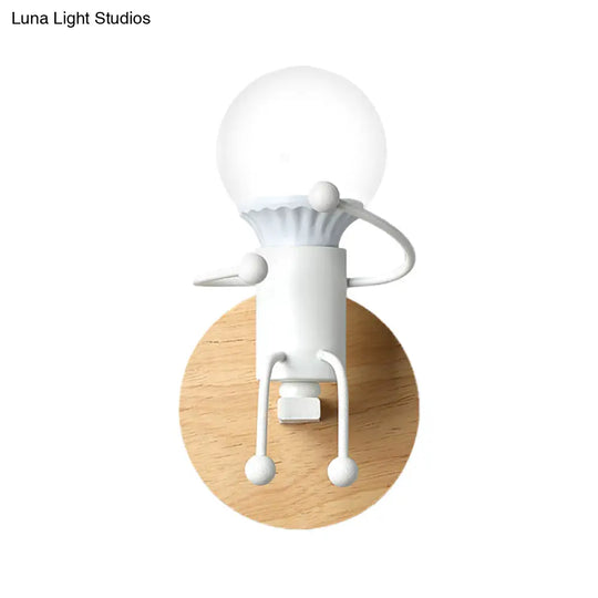 Fun Robot Design Bedside Wall Sconce With Single Iron Lamp Socket For Kids - Available In Grey Green