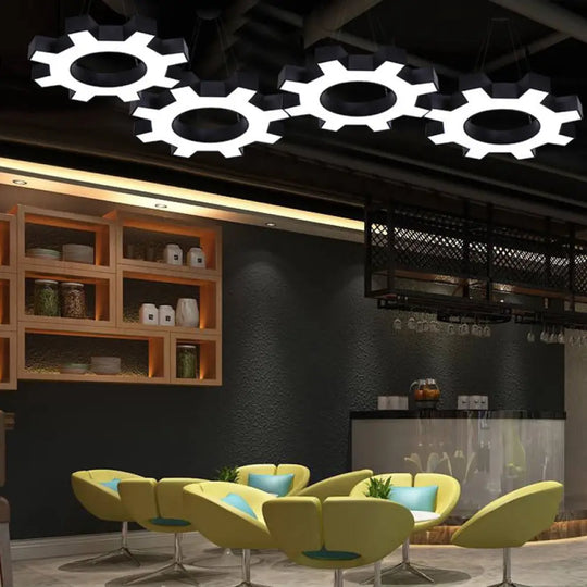 Gear Shaped Gym Pendant Lighting Metallic Modern Style Led Hanging Light Fixture