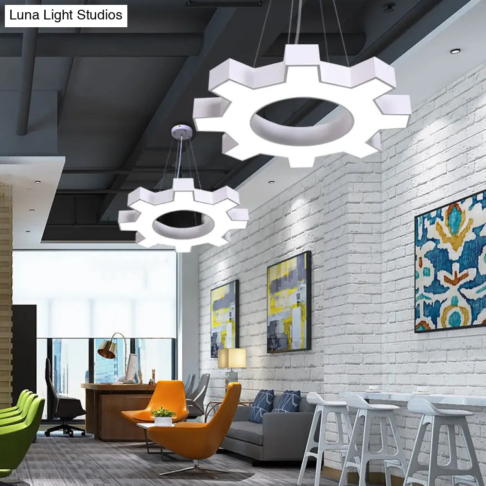 Gear Shaped Gym Pendant Lighting Metallic Modern Style Led Hanging Light Fixture White / 23.5’