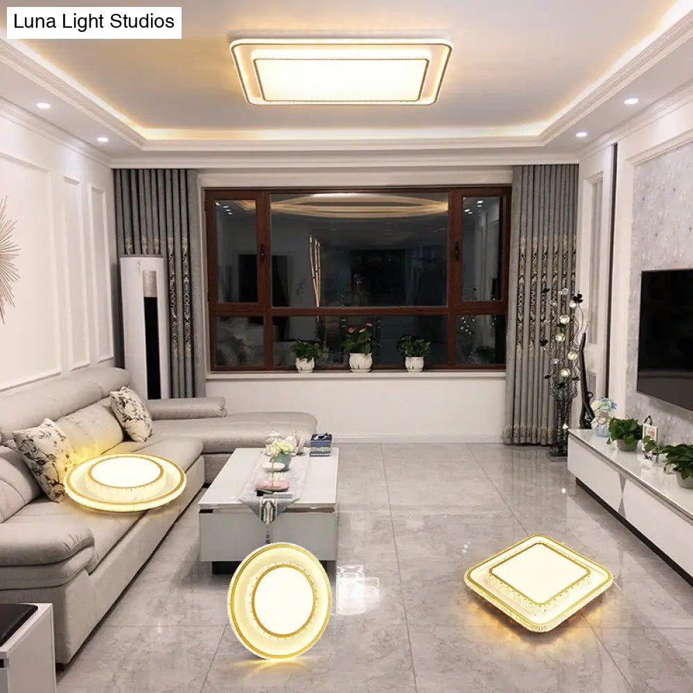 Geometric Acrylic Ceiling Light: Minimalist Gold Led Flush Mount - Living Room