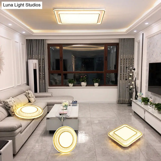 Geometric Acrylic Ceiling Light: Minimalist Gold Led Flush Mount - Living Room
