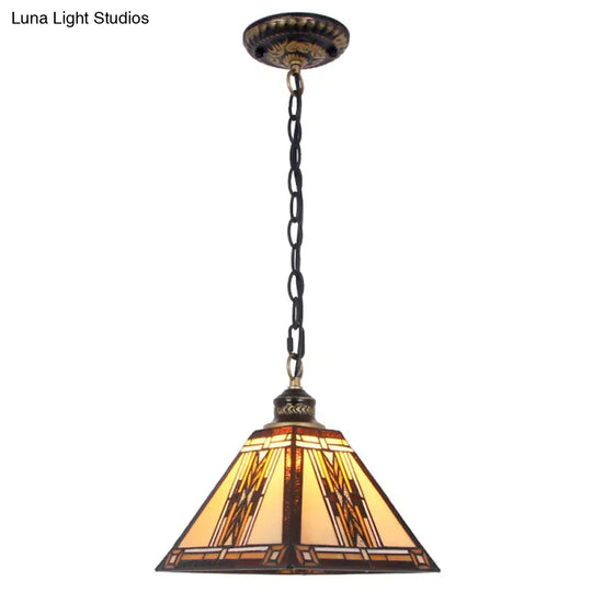 Mission Style Geometric Stained Glass Pendant Light Yellow