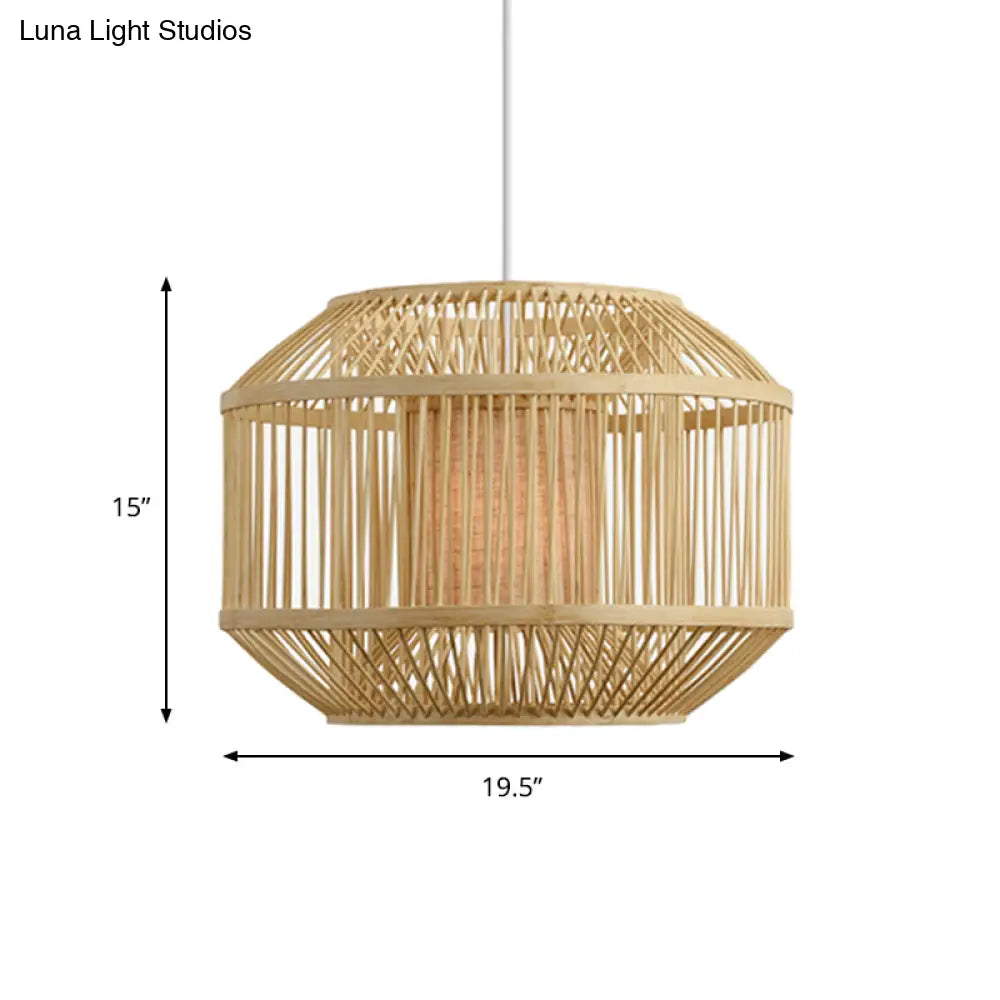 Geometric Bamboo Hanging Fixture - 1 Light Pendant Lighting In Beige (16/19.5 W) Ideal For Dining