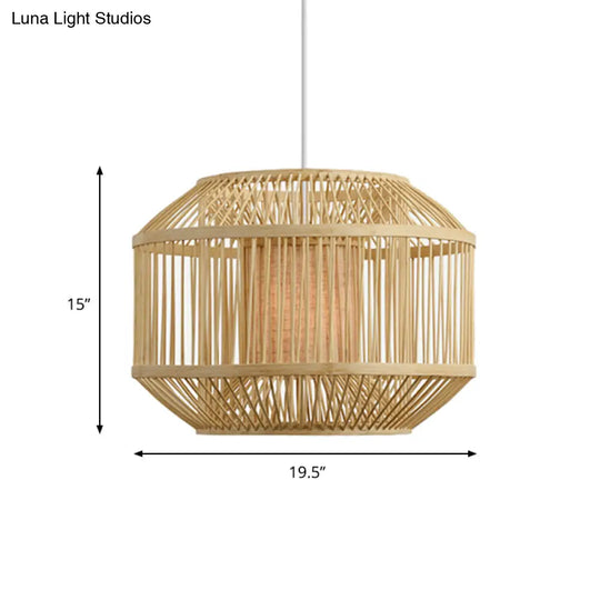 Geometric Bamboo Hanging Fixture - 1 Light Pendant Lighting In Beige (16/19.5 W) Ideal For Dining