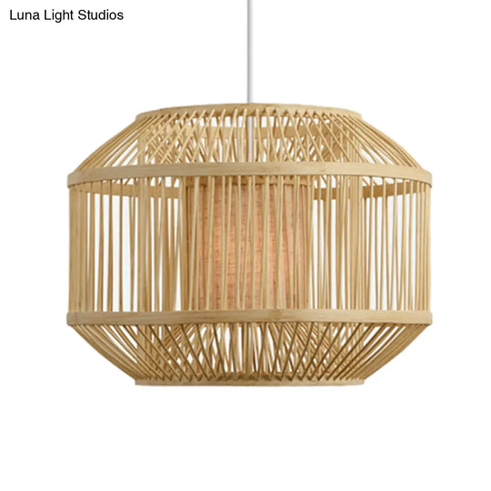Geometric Bamboo Hanging Fixture - 1 Light Pendant Lighting In Beige (16/19.5 W) Ideal For Dining