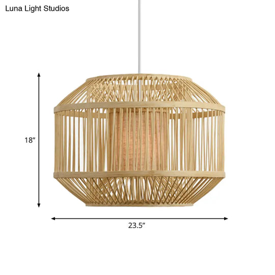 Geometric Bamboo Hanging Fixture - 1 Light Pendant Lighting In Beige (16/19.5 W) Ideal For Dining