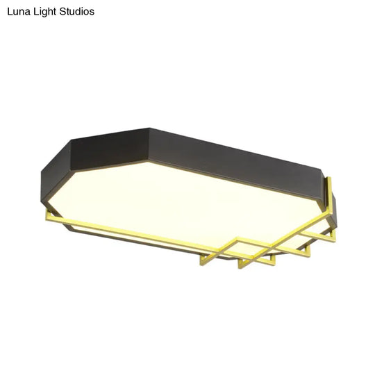 Geometric Black-Gold Ceiling Light: Modern Led Metal Flushmount Lamp (23.5/31.5 Long)