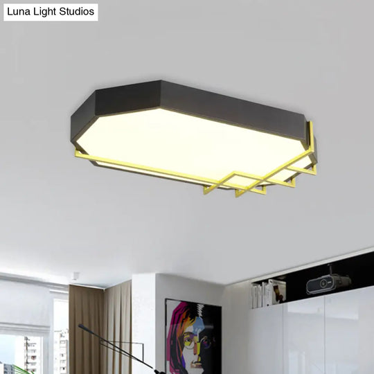 Geometric Black - Gold Ceiling Light: Modern Led Metal Flushmount Lamp (23.5’/31.5’ Long)
