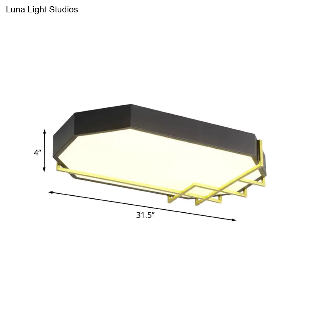 Geometric Black-Gold Ceiling Light: Modern Led Metal Flushmount Lamp (23.5/31.5 Long)