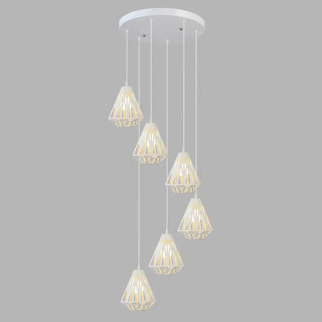 Geometric Cage Staircase Multi Ceiling Light - Metallic Suspension Fixture 6 / White B