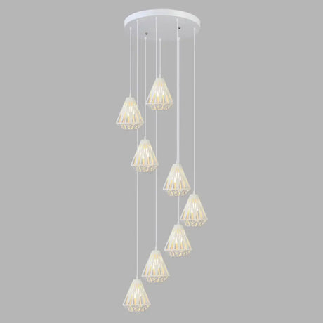 Geometric Cage Staircase Multi Ceiling Light - Metallic Suspension Fixture 8 / White B