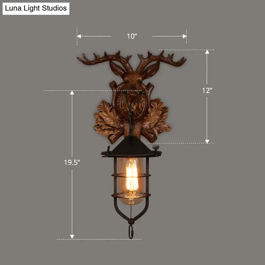 Geometric Country Style Wooden Wall Sconce - Brown Light Fixture For Corridor