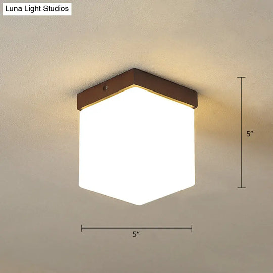 Geometric Flush Mount Ceiling Light Fixture - Modern Wooden Design (1-Light Brown) Brown / Square