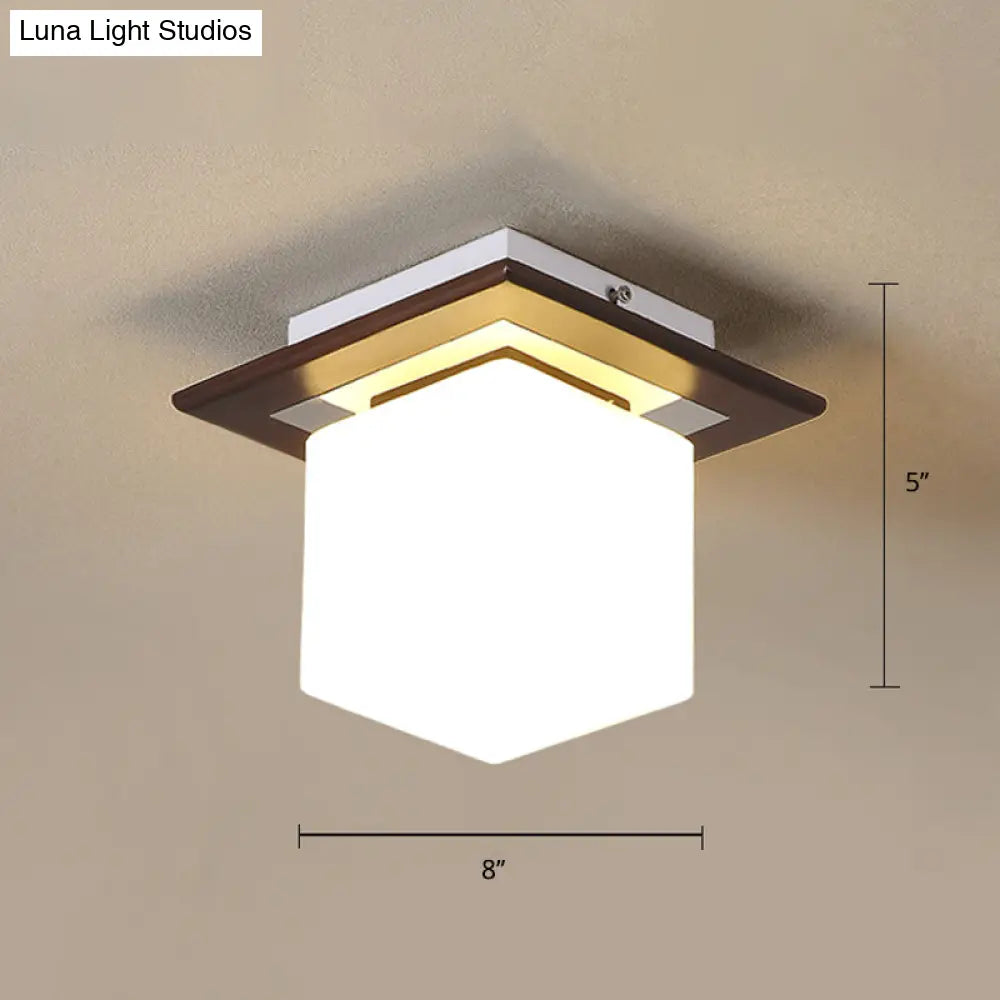 Geometric Flush Mount Ceiling Light Fixture - Modern Wooden Design (1 - Light Brown) Brown / Square